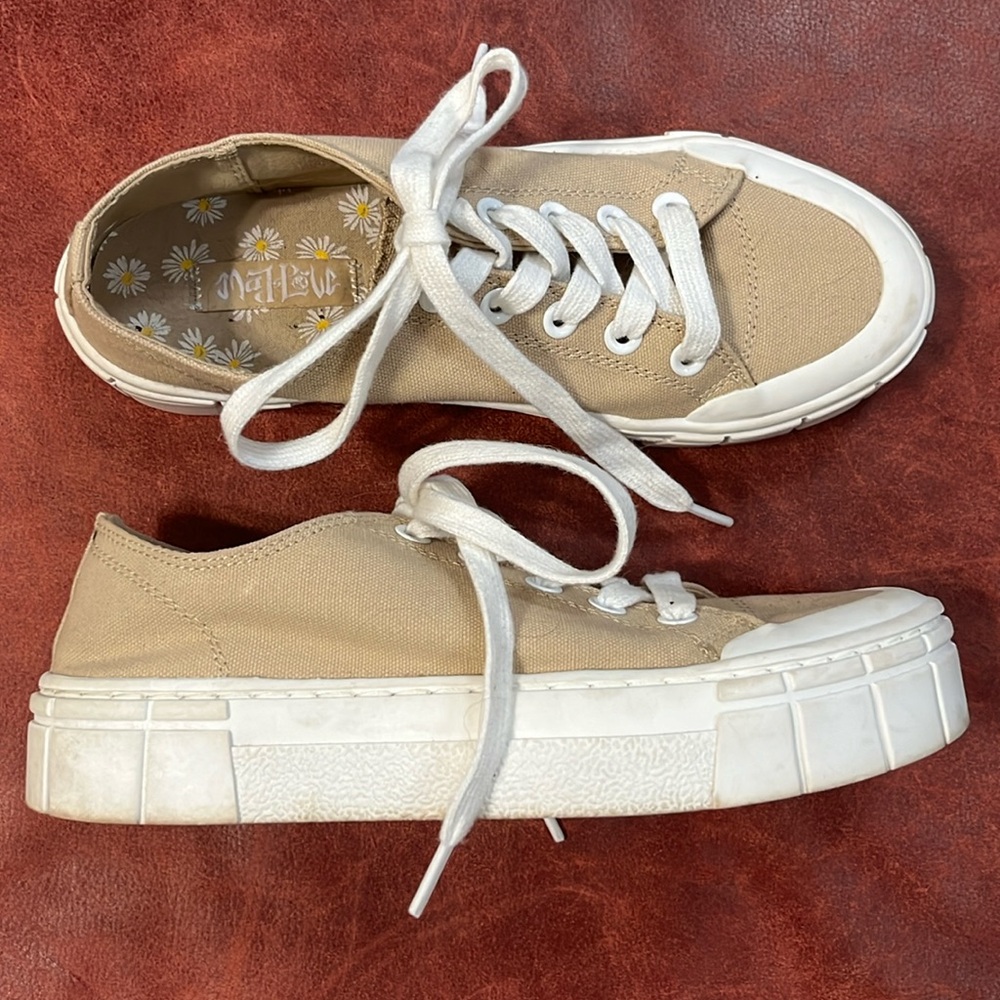 Cute tan sneakers with thick sole